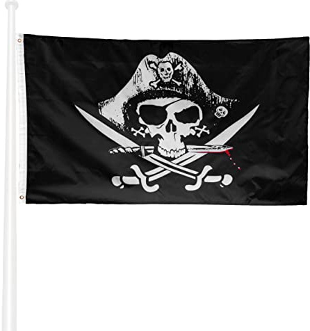 KliKil Piraten-Flagge Schwert und Messer widerstandsfähig für den Außenbereich 90 x 150 cm 1 Piratenflagge verstärkt-Pirate Knife
