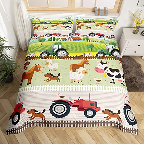 Traktor-Bettwäsche-Set für Jungen, Einzelbett, Kleinkind, Kinder, niedlich, Cartoon, Bauernhof, Tiere, Bettbezug für Mädchen, Bauernhaus, Landhausstil, Bettbezug-Set, bunt