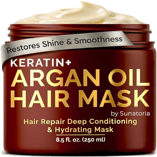 SUNATORIA Hair Mask with Keratin & Argan Oil - Conditioner for Dry, Damaged, Frizzy Hair & Split Ends - Hair Treatment Serum for Hair Repair & Hydrating - 8.5 Fl Oz