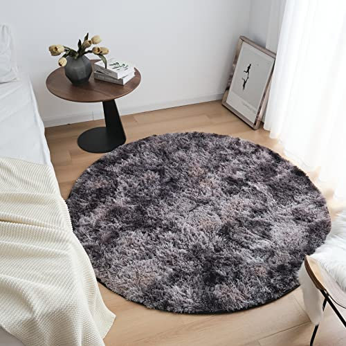 CHOSHOME Alfombras Salón Redonda Pelo Largo Alfombra Habitación Dormitorio Lavables Alfombra Antideslizante Muy Suave para salón o Dormitorio, Alfombra esponjosa de Cama (80cm,Gris Oscuro)