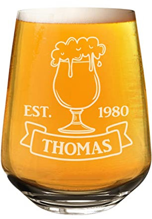 Bicchiere da birra artigianale personalizzato in vetro schiumoso Birra Est Date qualsiasi nome sidro 2/3 pinta personalizzato compleanno papà nonno festa del papà
