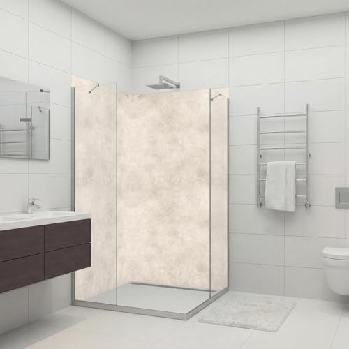dedeco Eck-Duschrückwand wasserfest Motiv: Beton V6, 2 x 90x200 cm, als Badrückwand zum Fliesenersatz, als Dekorwand, Wandverkleidung und Duschplatte aus Aluminium - Made in Germany