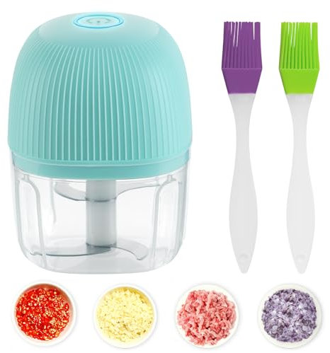 Sans Fil Rechargeable Hachoir Électrique 250 ml, Presse-ail,Mini Robot de Cuisine Pour Couper Les Fruits, l'ail, Les Légumes, la Viande, le Hachoir,Blanc