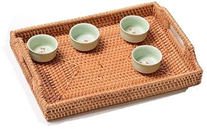 YSJX Aufbewahrungszubehör für Küche&Schlafzimmer Serviertablett aus Rattangeflecht, rechteckig, dekorativer Organizer for Couchtisch, Obst, Getränke, Snack, Badezimmer, Platte, Küche, Aufbewahrung