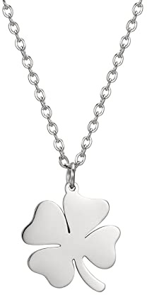 LIKGREAT Vierblättrige Kleeblatt Anhänger Halskette Saint Patrick's Day Halsketten Herzförmiger Kleeblatt Charme Irisches Glücks Amulett Edelstahlschmuck Geschenke für Frauen Mädchen