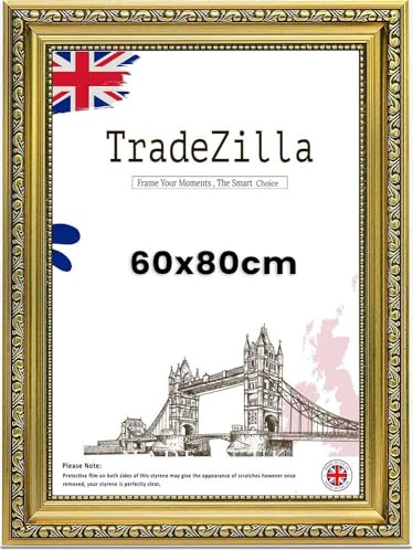 TradeZilla Antique Style Ornate Shabby 60x80cm Poster/Picture Frame Size| Gold Colour MDF Solid wood & HD Perspex | Landscape & Portrait Display |Gift Wall Art Gallery Home Décor (Gold)