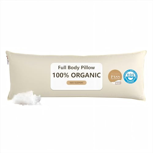 Oreiller de Corps en Duvet d'oie pour Adultes - Grand Oreiller Ferme et câlin pour dormeurs sur Le côté, Coussin Respirant de 50,8 x 137,2 cm pour Dormir au lit avec Coque 100% Coton Bio