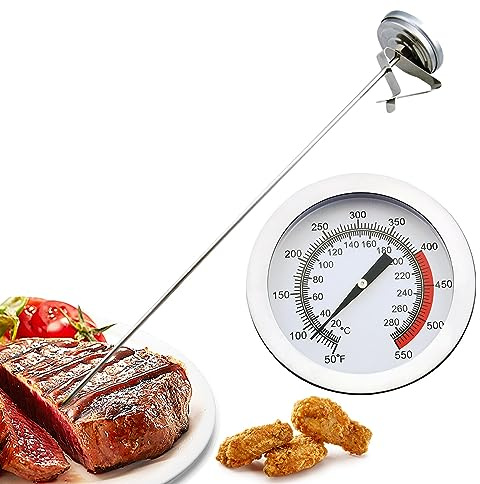Candy Deep Fry Thermometer with Pot Clip, Instant Read Meat Thermometers for Grilling, 15” Stainless Steel Long Probe Dial Thermometer for Cooking, BBQ, Baking, Liquids, Oil Frying