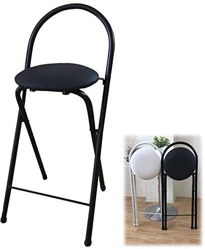 Sgabello Pieghevole Altezza Bar Sedia,Sgabello da Bar Imbottito Pieghevole con Schienale e poggiapiedi, Sgabello da Bar Alto Piegato per la casa e la Cucina, 1 PC (Color : Zwart, Size : 24inch/65cm