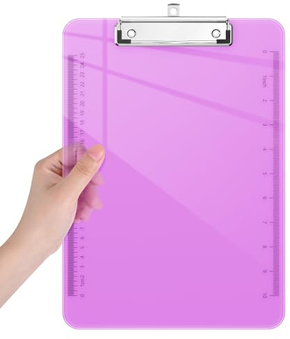 Piasoenc Plastic Clipboards, Translucent Clip Board with Low Profile, Purple Clipboard with Ruler,Office Clipboards, School Supplies, Letter Size 12.5 x 9 Inches, Light Purple