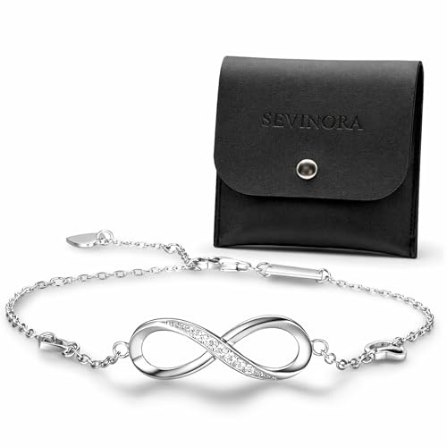 Sevinora Armband Damen 925 Silber – Infinity & Herz Symbol Armkette mit Zirkonia – Unendlichkeit Schmuckstück Frauen & Freundin – Länge verstellbar inkl. Etui