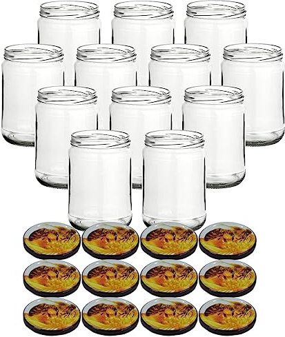 gouveo Lot de 12 pots à confiture 580 ml Classique avec couvercle à visser abeille à miel - Pots à provisions avec couvercle à visser TO82 - Pots à confiture et bocaux à conserves vides