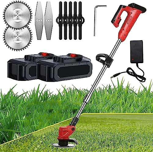 Recortadora De Césped Cortadora De Hilo Eléctrica Inalámbrica Cortacésped Cortacésped Kit De Desbrozadora De Césped Cortador De Poda Herramientas De Jardín Con Baterías De 24 V Y Cuchilla De Repuesto