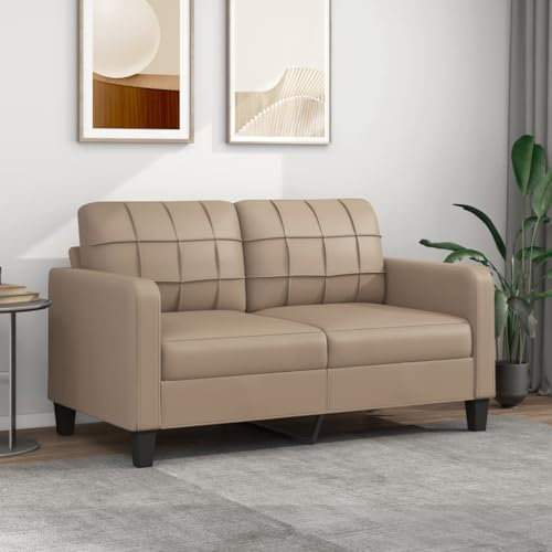 Festnight 2 Sitzer Sofa, Kunstleder Kleines Couch, Modern 2er Gästesofa mit Armlehne, Getuftetes Loveseat Sofas für Wohnzimmer/Schlafzimmer/Büro/Wohnung, 140 cm, Cappuccino-Braun