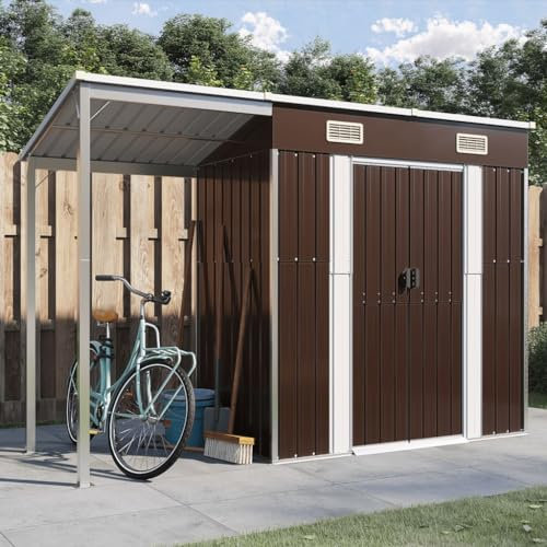 KOIECETA Caseta de jardín con techo remolcado, 277 x 110,5 x 181 cm, acero (marrón)
