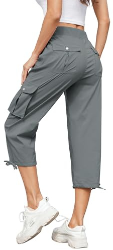 Hormtaer Hose Damen 3/4 Sommer Casual Cargohose Caprihose Jogginghose Comfy Stretch Leichte Outdoor Sport Reise Wanderhose Mit 6 Taschen