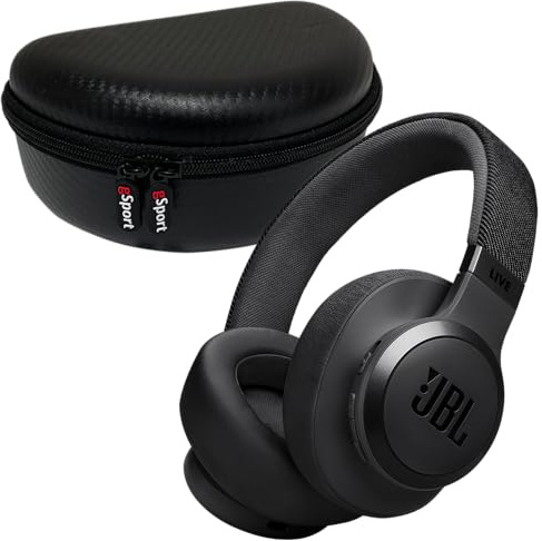 JBL Live 770NC Kabellose Over-Ear-Kopfhörer mit Geräuschunterdrückung und gSport-Hülle, Schwarz