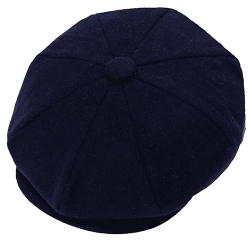 Gorra plana de tweed para hombre, gorra de periódico, estilo panadero, sombrero plano de tweed de lana de 8 paneles para otoño e invierno, azul marino, XXL