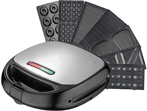 MEQXTIJ Macchina per Waffle elettrica 7 in 1, con Piastre Rimovibili e intercambiabili, Ferro da Stiro Multifunzione, teglia Antiaderente Premium, per Waffle, Ciambelle, panini, panini con Bistecca