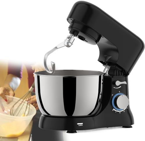 Beachtiful Batteur électrique sur Socle, 4,5 QT, Crochet Pétrisseur, Accessoires de Batteur Plat, 6 Vitesses avec Fouet, Mélangeur électrique à Tête inclinable,220V1000W