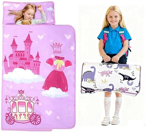 Schlafsack für Kinder, Reißverschluss, Kissen, Steppdecke, Faltbar, Rosa