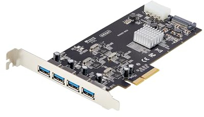 StarTech Tarjeta PCIe 4 Puertos USB-A 5Gbps 4 Canales (P5Q4A-USB-CARD) | Cuatro controladores dedicados, Hasta 5Gbps por dispositivo, Puertos horizontales