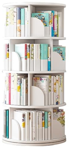 LFONDIGE Um 360° drehbares Bücherregal, mehrere Regale, Bücherregal für Erwachsene, verdickte Basis, stabile Tragfähigkeit, geeignet für Wohnzimmer, Büro, Klassenzimmer, Lounge (128 x 40 cm)