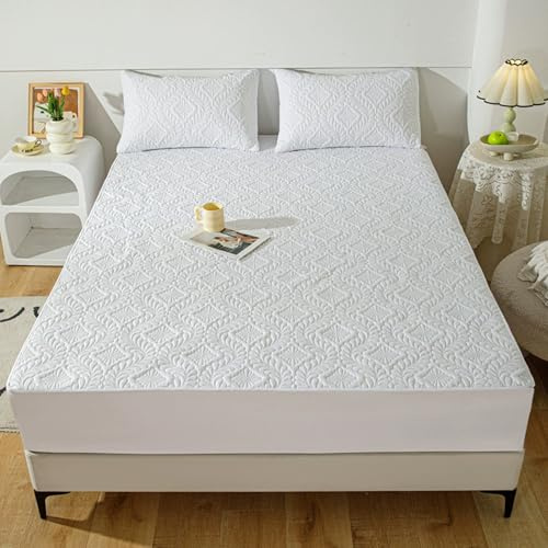 FANSU Lenzuolo con Angoli Singolo Matrimoniale, Colore Solido Lenzuola Letto, Elasticizzato Lenzuolo Sotto Morbida, Cotone laminato Coprimaterasso (fiori bianchi,120x200cm)