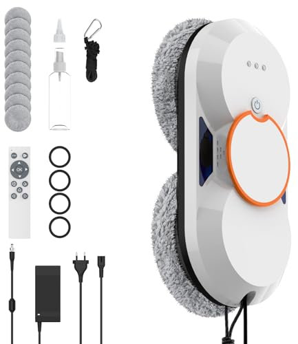 Robot Lavavetri, 5600Pa Lavavetri Elettrico Automatico con Doppio Sistema di Spruzzo, 3 Modalità Pulizia, Telecomando, Navigazione Intelligente, Sistema di Sicurezza e 8 Panni, per Superfici Lisce