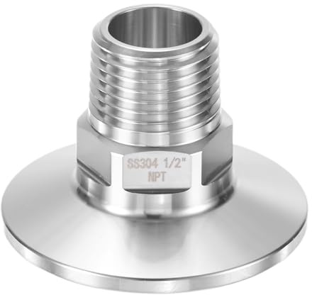 M METERXITY 1-Pack Tri Sanitary 1.5 in Clamp Fittings to 1/2 in NTP Male Thread Stainless Steel Pipe Hexagon Fitting for Food/Beverage/Home Brew Adapter Connector, Ferrule OD 50.5mm