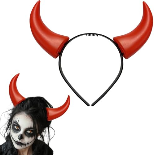 SHIFANQI Teufelshörner Haarreif, Devil Ears für Kostüm Party, Kopfschmuck für Damen, Herren | Haarschmuck zu Halloween, Fasching & Karneval, Rot