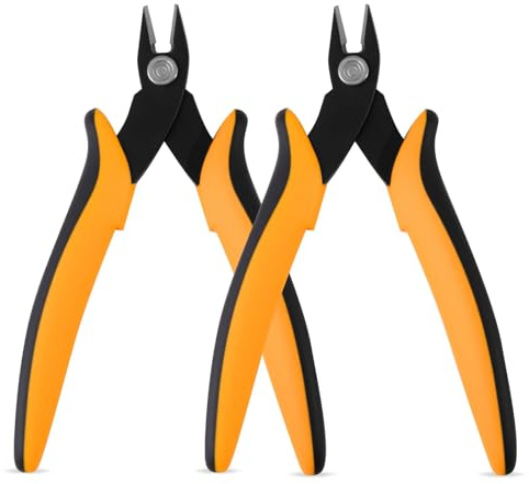 2pcs Wire Cutters, Micro Flush Electrical Bulk Wire Snips Clean Cut Pliers Diagonal Small Side Precision Mini Cutters Snips with Soft Grip for DIY Craft Electronics Crafts Jewelry(Yellow)