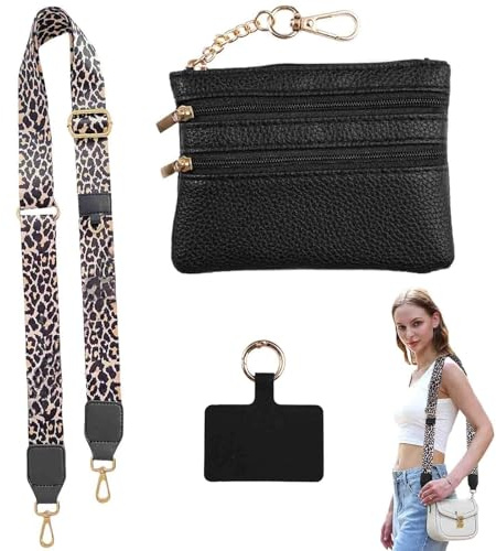 Wonuante Handykette Universal mit Tasche,Clip and Go handygurt mit Reißverschlusstasche,handygurt zum umhängen Verstellbares,handyband zum umhängen für Handy Zubehör (Schwarz)