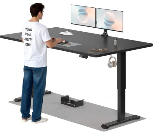 TRIUMPHKEY Höhenverstellbarer Schreibtisch, 200x80cm, Elektrisch Stehschreibtisch mit Dualmotor, Touchscreen,USB-A & Kabelmanagement,25mm Einteilige Tischplatte,ergonomischer Bürotisch, Schwarz