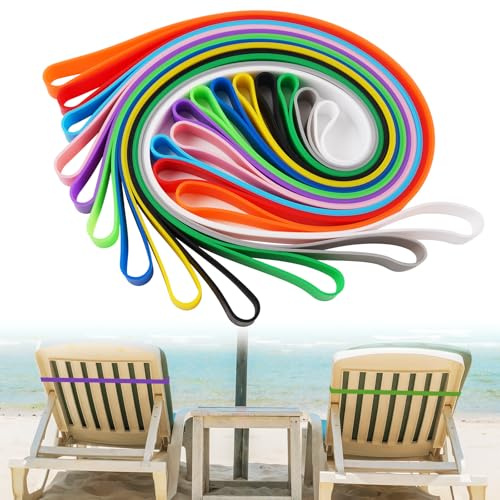 12 Stück Dehnbar Handtuchbänder für Strandkörbe, 30×1cm Silikon Gummiband, Gummibänder Breit, Wiederverwendbar, Bunte Handtuchbänder Strand, für Strandkörbe Pool-Schwimmurlaub Strandzubehör(12 Farbe)