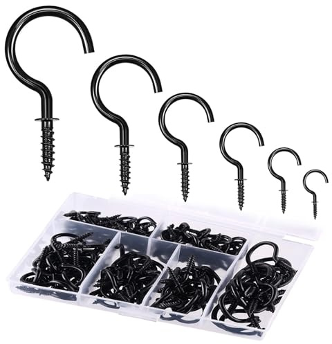 Haoriziy 75 Stück Schraubhaken Deckenhaken 6Größen Schraubhaken Set für Tassen Utensilien Lichtern und Schlüsseln (Schwarz)