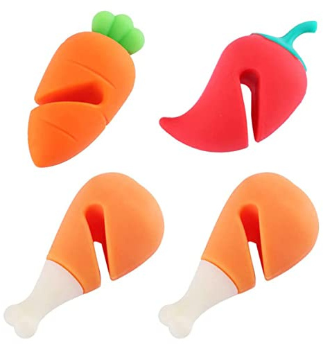 Healifty 4pcs Silicone Pot Lid Holders Cartoon Carrot Chili Drumstick Shapes Steam Releaser Boil Over Stopper Kitchen Supplies for Home Cooking