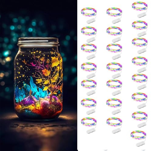 LED Lichterkette Batterie, 22 Stück Colorful Kupfer Drahtlichterkette 1M 10 LEDs Warmweiß Weihnachtsbeleuchtung für Schlafzimmer, Party, Hochzeit, Garten, Innen und Aussen Dekoration