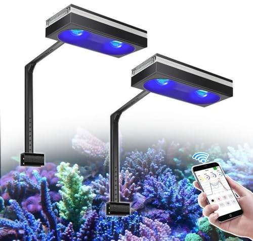 PopBloom 2 STK. RL180 Meerwasser LED Beleuchtung für Meerwasseraquarien, Aquarium Lampe Korallenriff Licht für Reef Aquarien 120CM 150CM (Mit Armhalterung)