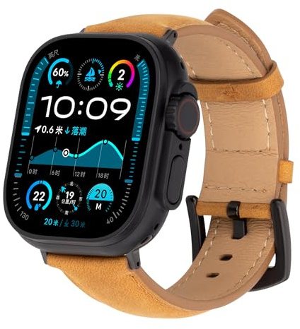 RIXENY äkta läderarmband för Apple Watch Ultra 49/46/45/44/42 mm, vintage design med metalllås läderarmband för Ultra 3/Ultra 2/Serie 11/10/9/8/SE, svart/kakibrun