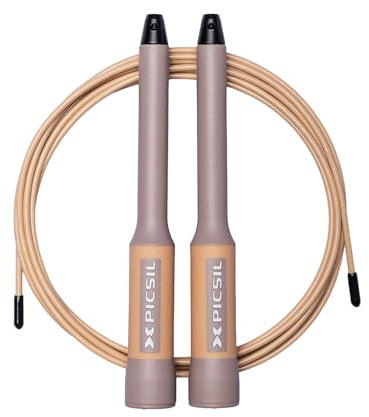 PICSIL Sphinx Speed Rope – Professionellt hopprep, ultralätt och snabbt, justerbar stålkabel, ergonomiska aluminiumhandtag – för Cross Training och fitness (Taupe)