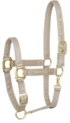 EQUESTRIAN QUEEN Pferdehalfter verstellbar – Elegantes Halfter mit Satin & Rosegold Beschlägen, gepolstert für Komfort & robust für tägliche Nutzung - Milan (Beige, Cob (Vollblut))