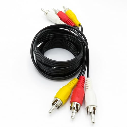 TechSide Câble AV RCA plaqué or 1,5 m | Mâle à mâle | Câbles Jaune Rouge et Blanc | Pour TV Enregistreur vidéo DVD Satellite Récepteurs Home Cinéma Grabber et VHS Convertisseur