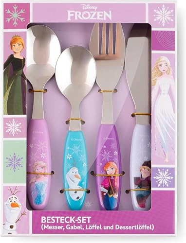 Frozen posate per bambini con confezione regalo, forchetta, cucchiaio e coltello per yogurt, frutta e molto altro ancora. Perfetto per la casa