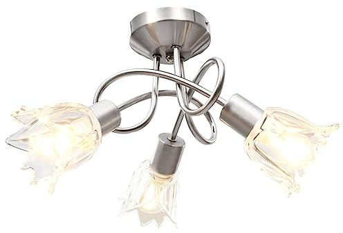 Solivagant Plafonnier et Abat-Jour Verre Transparent 3 Ampoules E14 Tulipe,(1.68 KG)