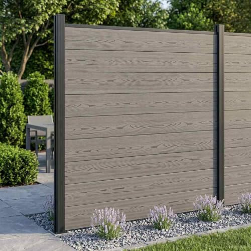 Ziaphsol Kit de clôture 175 x 186 cm WPC aluminium gris résistant aux intempéries modulaire clôture de jardin brise-vue délimitation pare-vent séparateur balcon terrasse terrain