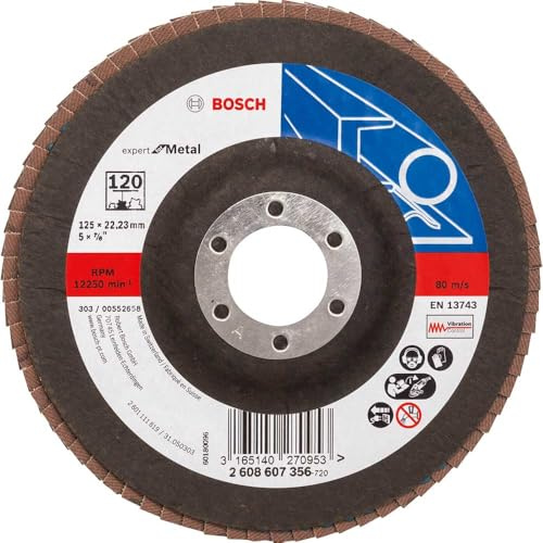 Bosch Accessories Professional Fächerschleifscheibe (für Winkelschleifer verschiedene Materialien, gerade Ausführung, Ø 125 mm, Körnung 120), Schwarz
