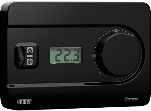 VEMER VE757800 OLYMPO LCD - Heizungsthermostat für zu Hause, Thermostat mit Knopf und LCD-Display, Stromversorgung mit Batterien, Schwarz