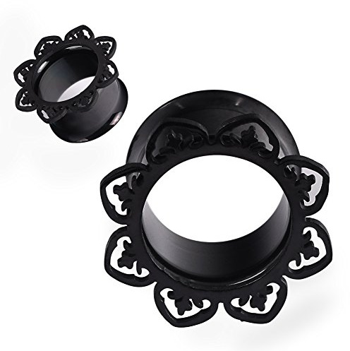 Longbeauty 1 Paar Flesh Tunnel Edelstahl Ohr Plugs Expander Gauges Blumen Ohr Piercing Schmuck Schwarz Silber Gold 8mm-16mm für Damen Herren