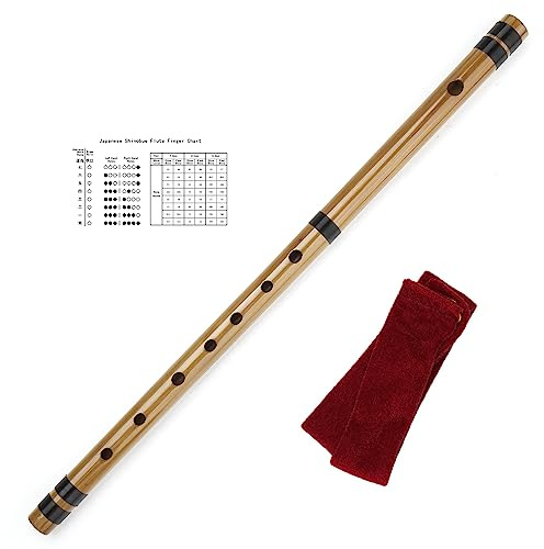 Japanese Bamboo Flute with Black Lines 7/8 Hon Handmade Bamboo Musical Instrument (7 Hon)